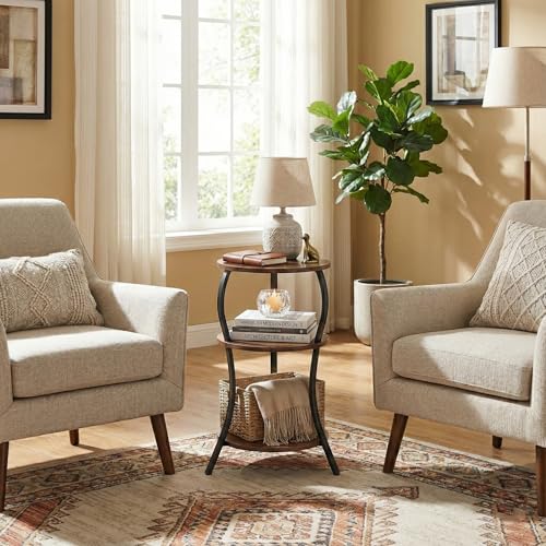 3-Tier Round Side Table, Industrial Compact End Table for Small Spaces
