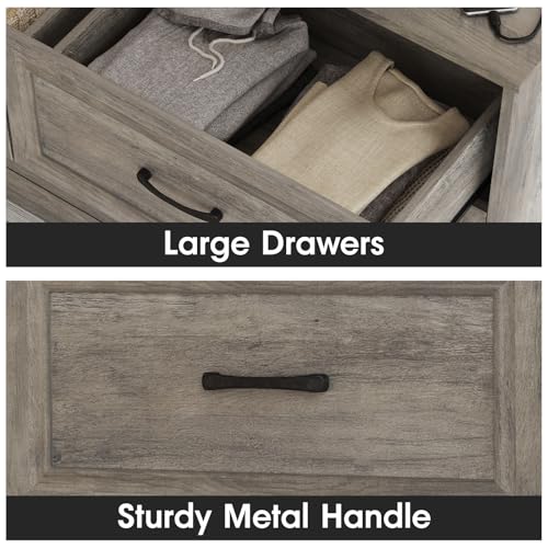 6-Drawer Wood Dresser with Charging Station, Ash Grey Bedroom Organizer