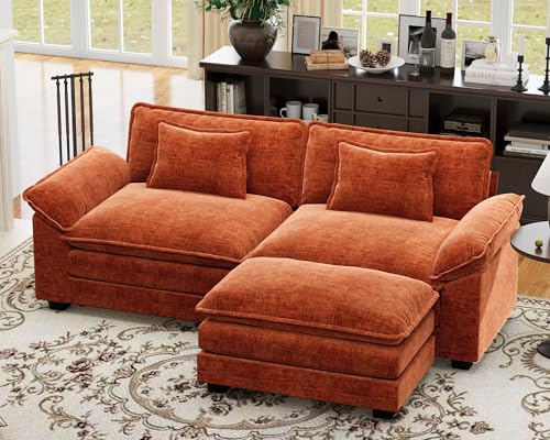86" Modular L-Shaped Sectional Sofa with Movable Ottoman, Terracotta