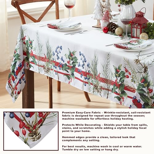 Home Bargains Plus Pine Berry Provence Christmas Rectangular Tablecloth 102x60 Inches Seasonal Holiday Decor