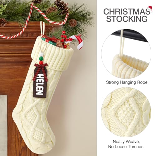 Cable Knitted Christmas Stockings 18 Inch Large Set of 6 (Red, Green, White)