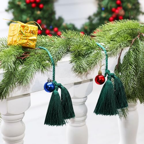 Zhengmy 30 Pcs 24in Christmas Garland Ties with Tassels, Green - Twistable Wire Ends