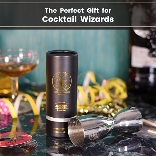 Wizardtender Glossy Silver Double 2oz & 1oz Cocktail Jigger – Bar Measuring Tool