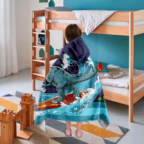 Kids Hooded Dinosaur Bath & Beach Towel Poncho - Soft Cotton (30x50")