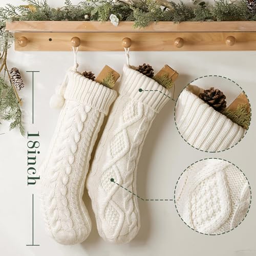 5-Pack 18-Inch Cable Knit Christmas Stockings - Rustic Farmhouse Decor