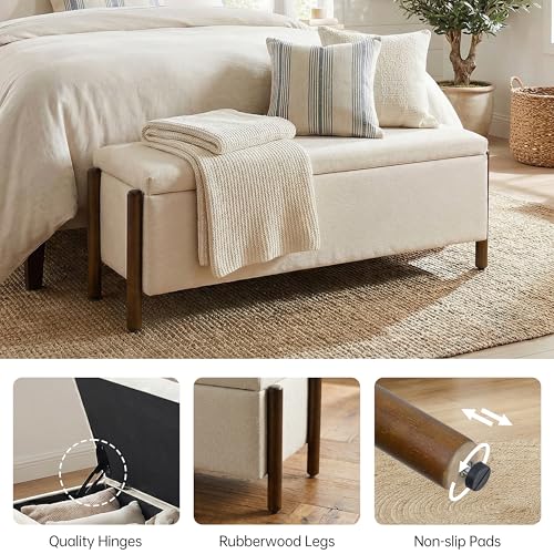 47-Inch Upholstered Storage Ottoman Bench, Beige Fabric Bedroom Entryway Bench