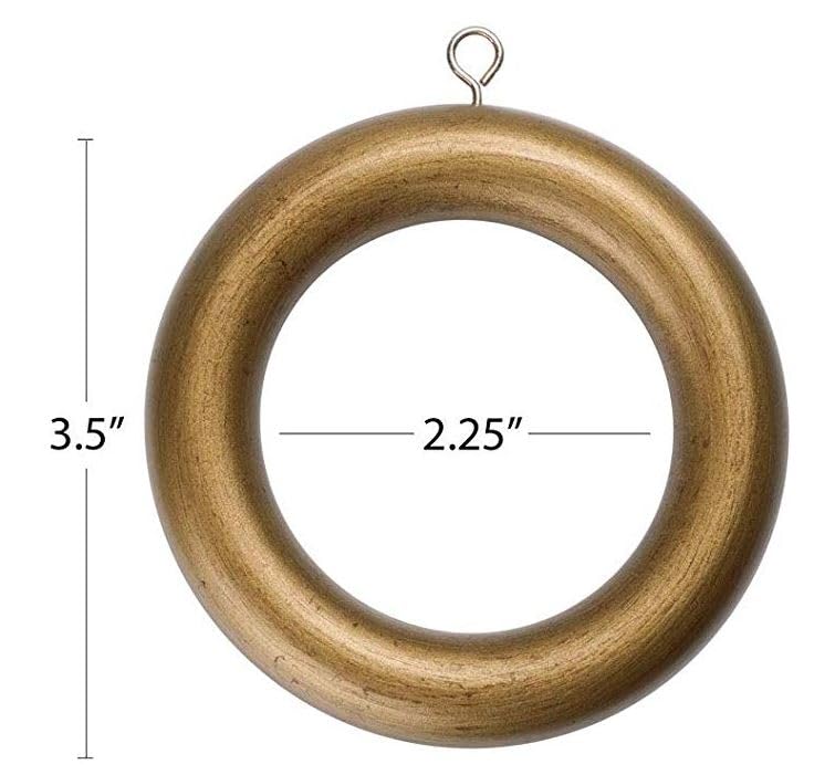 Gold Wood Drapery Rings for 2-Inch Curtain Rods, Set of 5