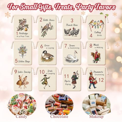 12 Pcs Christmas Countdown Advent Calendar Bags with Vintage Design & Setup Kit