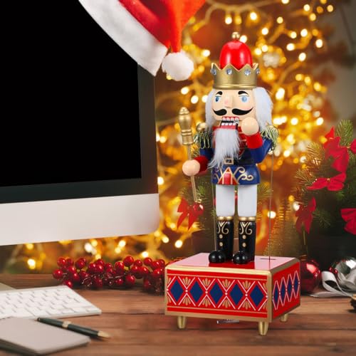 Blue Wooden Nutcracker Music Box - 12 Inch Christmas Soldier Decor