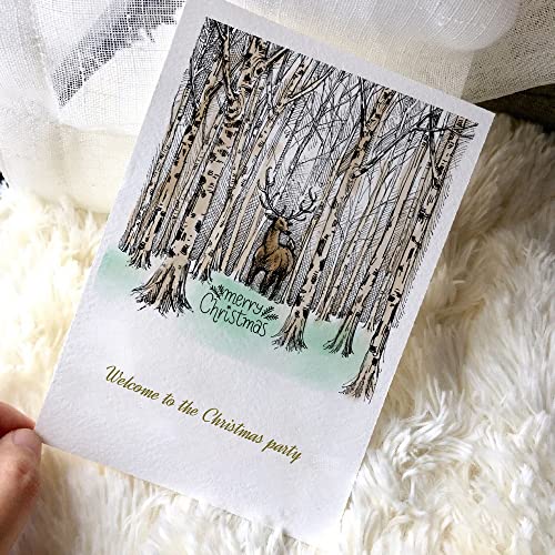 Threetols Forest Deer Xmas Clear Stamps - Forest Background Clear Rubber Stamps for Card Making (Forest Deer)