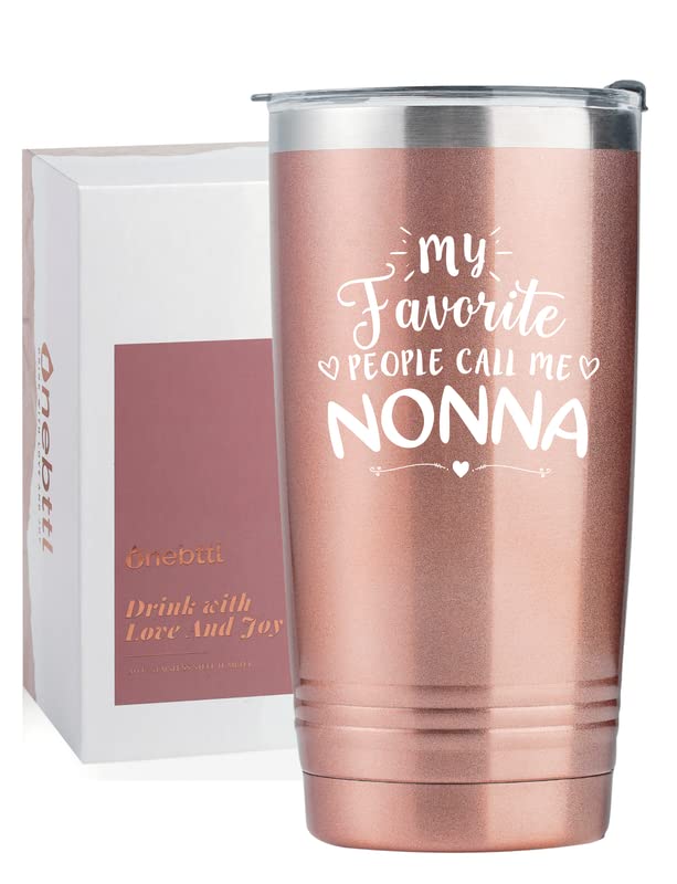 Onebttl Nonna Gifts 20 oz Insulated Stainless Steel Wine Tumbler with Lid – Rose Gold, Call me Nonna