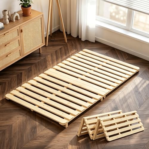 Foldable Solid Wood Floor Bed Frame for Twin Mattress - Tatami Style