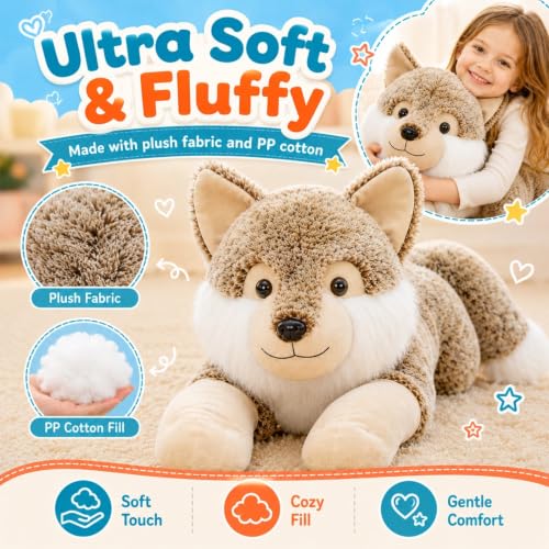 30-Inch Giant Wolf Stuffed Animal - Realistic Soft Plush Pillow