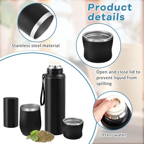 Suclain Black Complete Yerba Mate Kit with 12 oz Gourd and Bombilla, 34 oz Stainless Steel Thermos & Tea Can