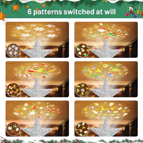 Lighted Christmas Tree Topper Star with 6-Mode LED Rotating Projector