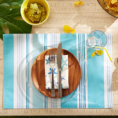 DII Summer Stripe Outdoor Tabletop Collection, Multi-use, Machine Washable, Reversible Placemat Set, 13x19, Beach House