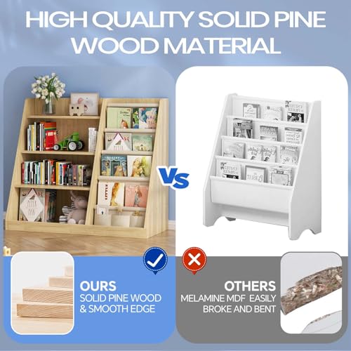 4-Tier Wooden Kids Bookshelf and Toy Storage Organizer for Playroom