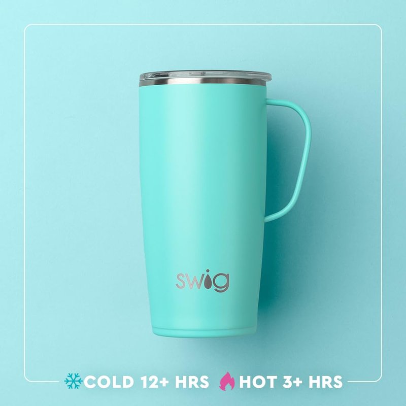 Swig Life 22oz Travel Mug, Insulated Tumbler with Handle and Lid, Cup Holder Friendly, Dishwasher Safe, Stainless Steel, Travel Coffee Cup, Insulated Mug with Lid (Golf Ball)