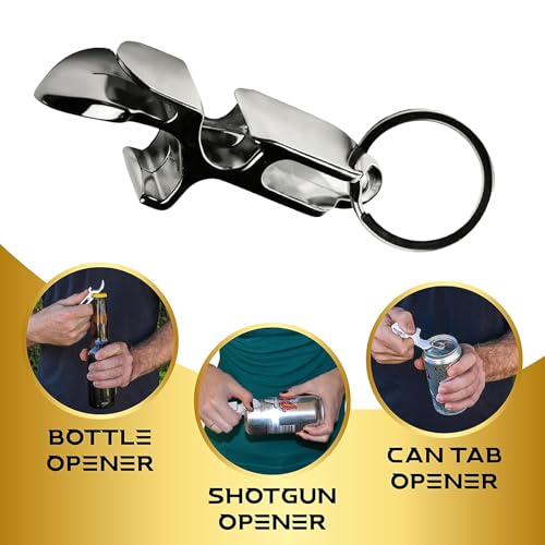 Pack of 1 Black Metal 4-in-1 Shotgun Bottle Opener Keychain Tool – Durable Can & Bottle Opener