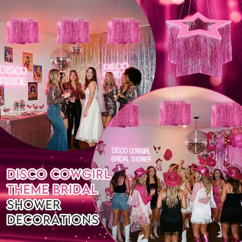 3-Piece Pink Star Fringe Chandelier - Metallic Tinsel Party Decor