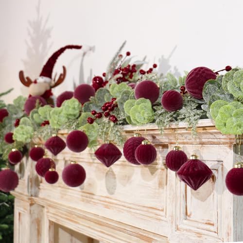 35Pcs Burgundy Velvet Christmas Ball Ornaments Set with 1.57"-3.14" Hangers - Xmas Tree Decor by Super Holiday