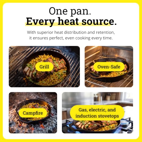 12-Inch Pre-Seasoned Cast Iron Dual Handle Pan - PFAS-Free Skillet