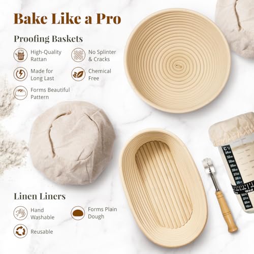 Complete Sourdough Starter Kit with Rattan Banneton Proofing Baskets