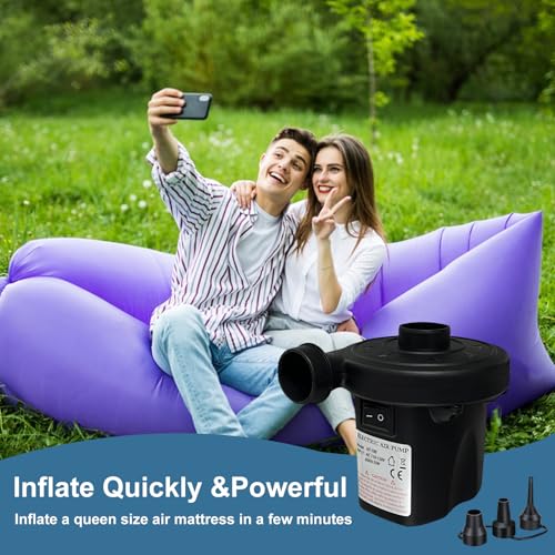 Electric Air Pump for Inflatables - Quick Inflator & Deflator with 3 Nozzles, 110V