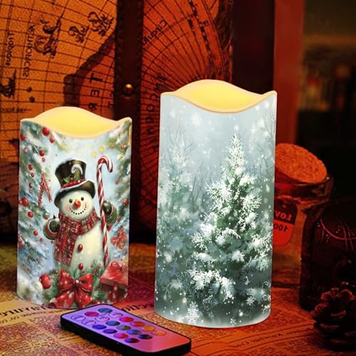 Cute Snowman Owl Flickering Flameless Candles with Remote - Battery LED Pillar Candles (4 Sizes)