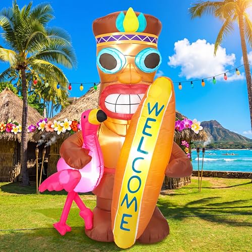 5 FT Inflatable Tiki Flamingo Outdoor Decoration with Built-In LED Lights