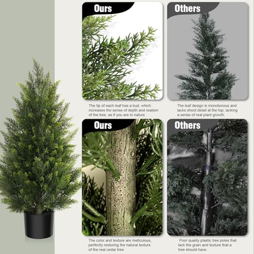 3ft Artificial Cedar Tree, Realistic Faux Potted Plant for Indoor & Outdoor
