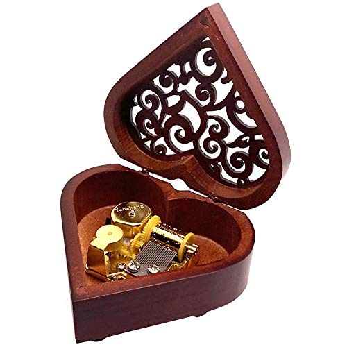 Heart Shaped Wooden Wind-Up Music Box - Vintage Hollow Out Mechanism