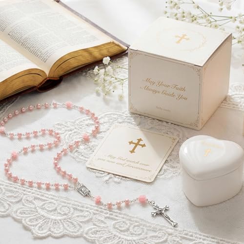 Baby First Rosary Set with Ceramic Keepsake Box for Baptism & Christening