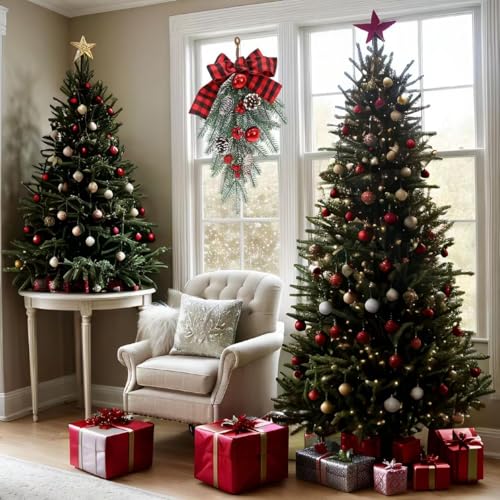 Artificial Christmas Teardrop Swag with Pine Cones and Red Berries