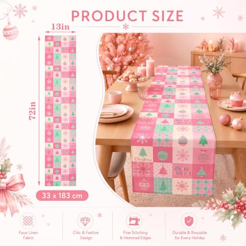 Gilprop Pink Christmas Table Runner 13 x 72 in Pastel Checkered