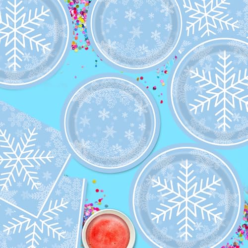 Snowflake Disposable Paper Plates and Napkins Party Set for Winter Wonderland & Christmas