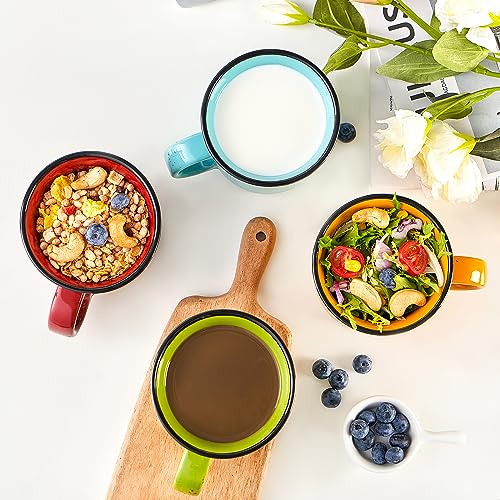 Set of 4 Large 16oz Ceramic Mugs - Vibrant Colors, Microwave & Dishwasher Safe