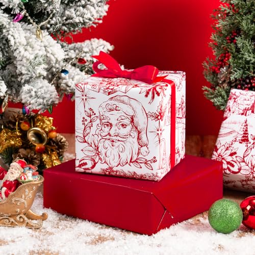 RUSPEPA Reversible Christmas Wrapping Paper Vintage Red Santa 17in x 16.4ft