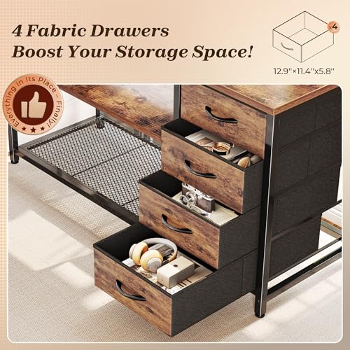 61-Inch L-Shaped Corner Desk with Power Outlets, 4 Drawers and Storage Shelves