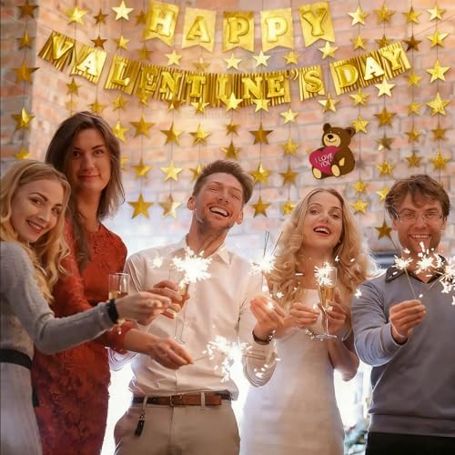 78ft Gold Star Garland Decorations - 6 Pack Double Sided Hanging Party Streamers