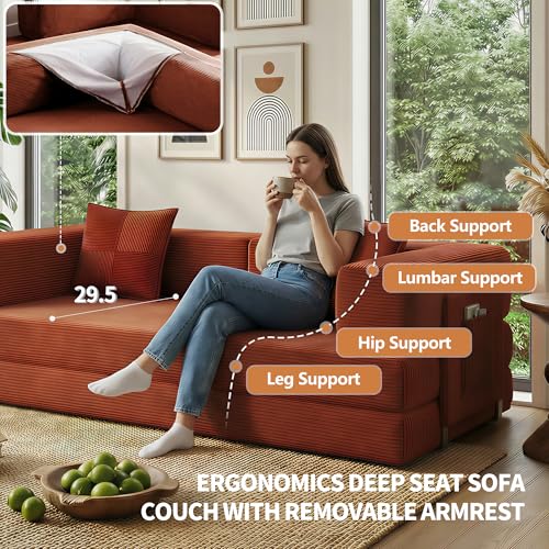 78.8-inch Convertible Corduroy Sofa Bed - Orange Sleeper Couch