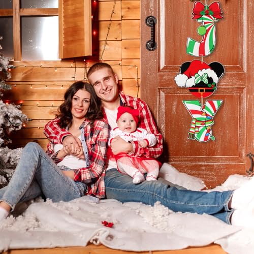 Christmas Wooden Door Decorations with Mouse & Joy Signs, Indoor & Outdoor Holiday Wall Decor