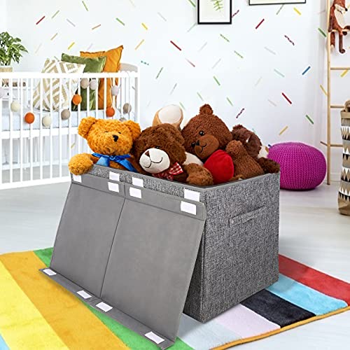 Large Collapsible Toy Storage Chest with Lid - 25x13x16 Inch Linen Bin