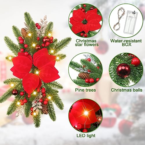 3-Piece Lighted Christmas Teardrop Swags, 17.7-Inch Artificial Pinecone Garland