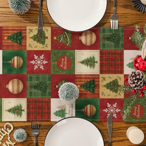 Siilues Christmas Table Runner 13x108 Inch with Xmas Trees & Snowflakes - Holiday Decor