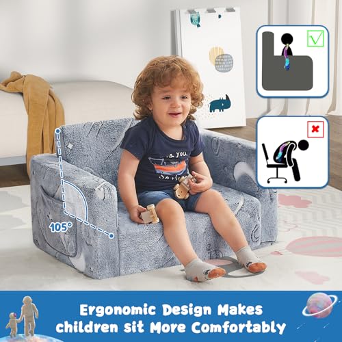 2-in-1 Fold Out Toddler Chair and Kids Sofa Bed - Space Pattern
