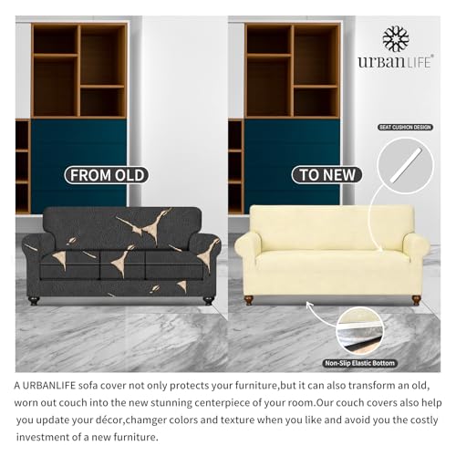 3-Cushion Stretch Sofa Cover - Cream, Machine Washable, Non-Slip