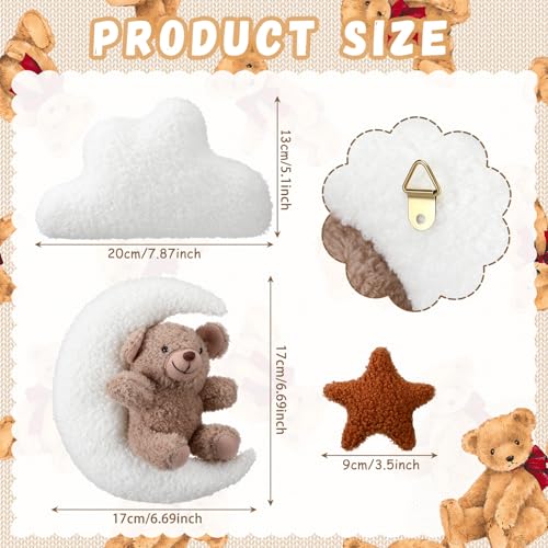7-Piece Teddy Bear Nursery Wall Decor Set - Moon, Clouds, and Stars