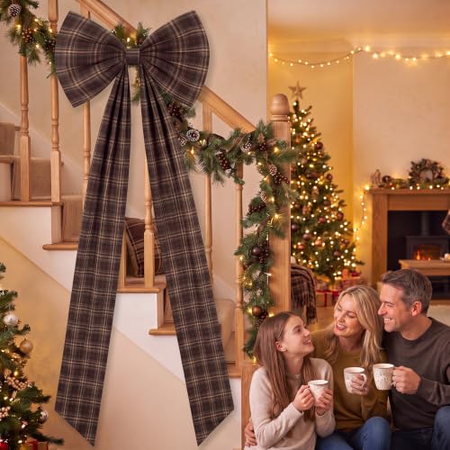 Norme 6 Ft Brown Tartan Plaid Christmas Tree Topper Bow - Large Holiday Decor