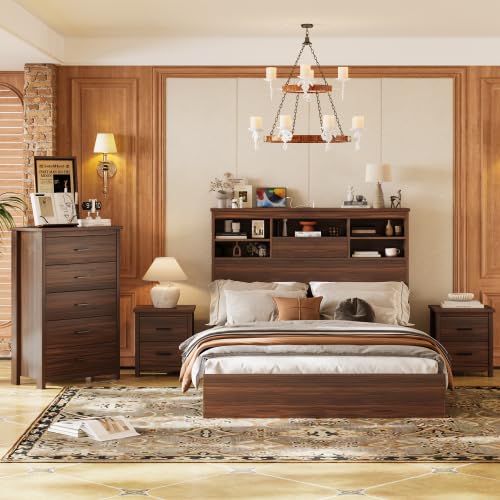4-Piece Queen Bedroom Furniture Set with Platform Bed, Dresser, Nightstands